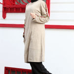 Women' Beige Tricot Tunic Black Pants Set