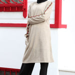 Women' Beige Tricot Tunic Black Pants Set